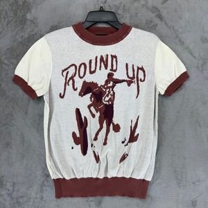 Collectif London Round Up Western Cowboy Graphic Knit Short Sleeve Sweater M